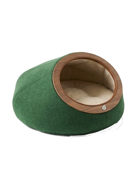 Luxury Green Cozy Cave Pet Bed with Wooden Rim