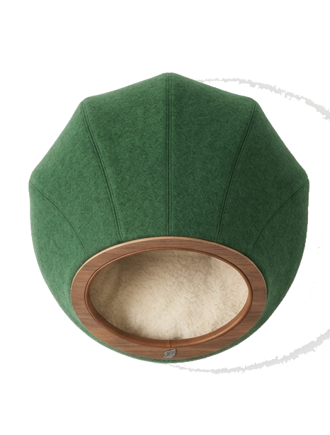 Luxury Green Cozy Cave Pet Bed with Wooden Rim - Image 2